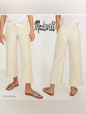 Madewell Emmett Striped Wide-Leg Crop Pants K9884 Cream Yellow Blue (28)